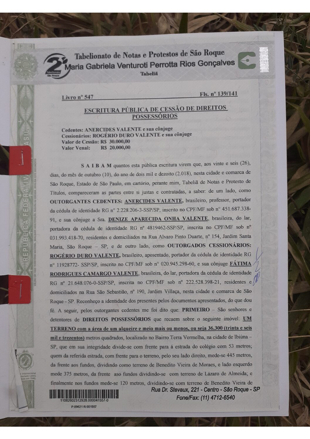 escritura terreno ibiúna